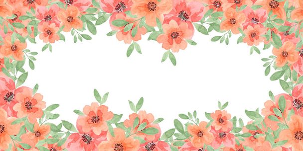 Akvarell virágok a szélén egy vízszintes banner fehér alapon. Üres a tervezéshez és nyomtatáshoz. Fénymásolási hely - Fotó, kép