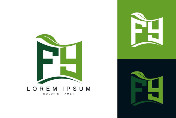 FY-Logo-Monogramm mit grünem Blatt Natur organisch bio gekrümmte Form Premium-Vektor-Design-Vorlage. - Vektor, Bild
