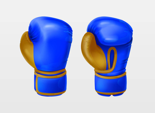 Realistic blue pair of leather boxing gloves - Vector, Image