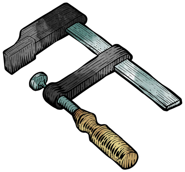 Watercolor style clamp icon woodworking tool - Vector, Image