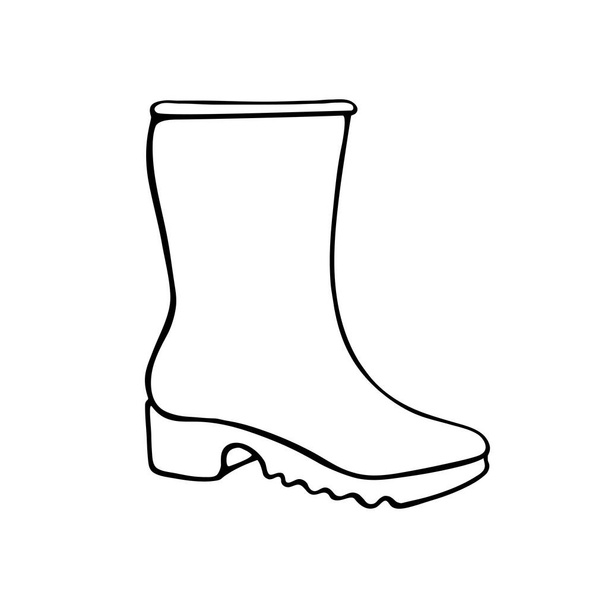 Vector outline rubber rain boot for rainy weather or gardening. Hand drawn element of clothes, clip art in doodle style, isolated. - Vector, Image