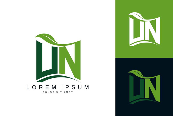 ENSZ logó monogram zöld levél természet szerves bio hajlított alak prémium vektor tervezési sablon - Vektor, kép