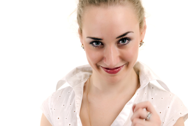 Portrait of a young seductive blonde smiling - Foto, Imagem