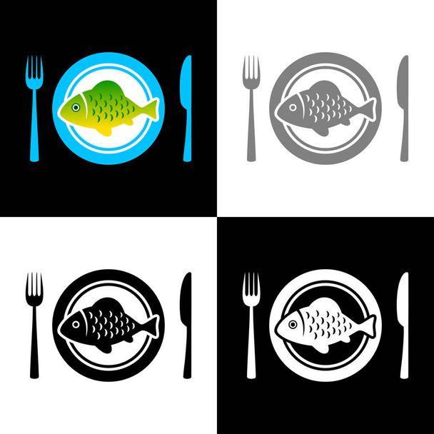 Poisson sur assiette en porcelaine, illustration vectorielle - Vecteur, image