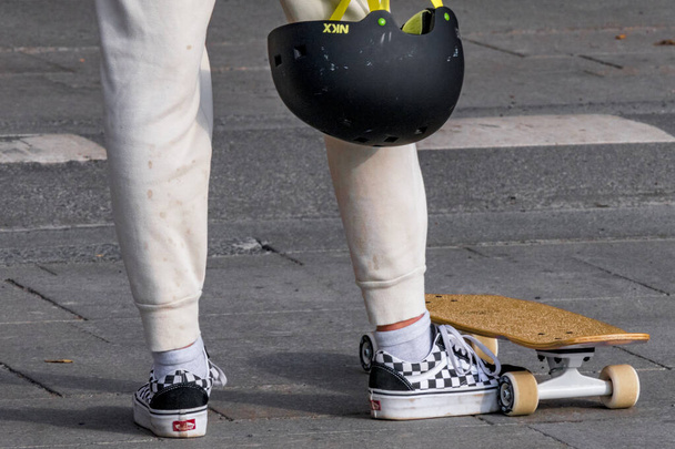 Stockholm, Sweden  A young skateboarder with hip sneakers. - Foto, Imagem