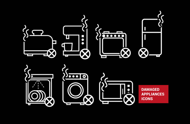 Vector image. Different icons of broken home appliances - Vector, Image