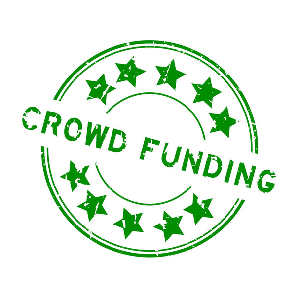 Grunge vert vcrowd mot de financement avec icône étoile rond tampon de joint en caoutchouc sur fond blanc - Vecteur, image
