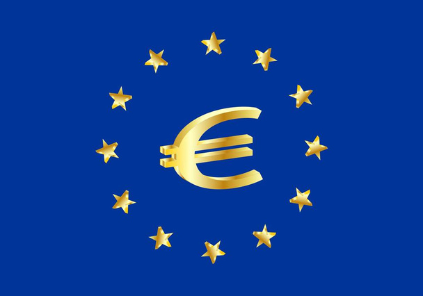 EU-vlag met sterren en eurosymbool in 3D - Vector, afbeelding