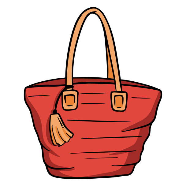 Women's beach bag. Large travel bag. Things you need on the beach. Cartoon style. Illustrations for design and decoration. - Vettoriali, immagini