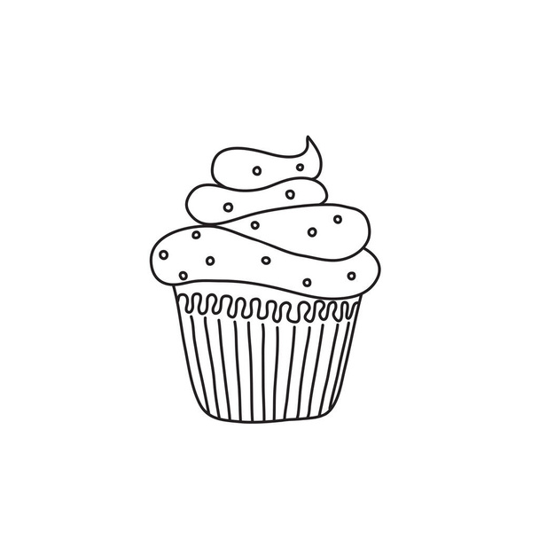 hand drawn cupcake vector illustration in doodle style - Vector, imagen