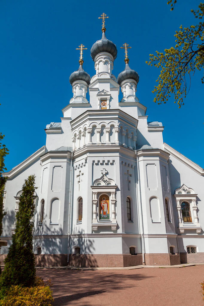 Oroszország. 2019. május 16. Kilátás a katedrális a Vladimir ikon Isten Anyja Kronstadtban egy meleg napsütéses napon. - Fotó, kép