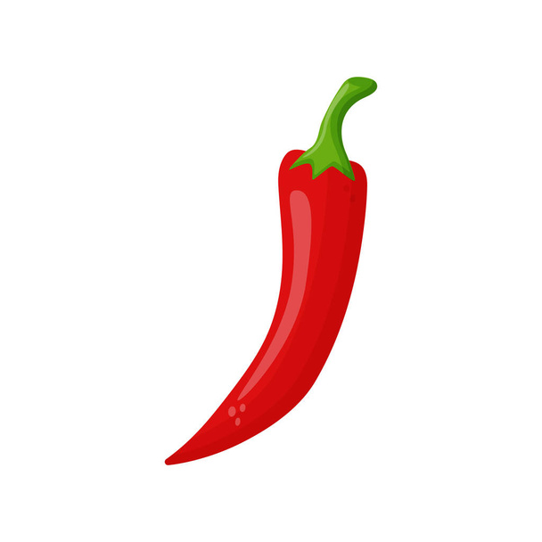 Red Chilli Pepper isolated on white background. Fresh Food Spice for Market, Recipe. Cartoon Flat Style. - Vector, imagen