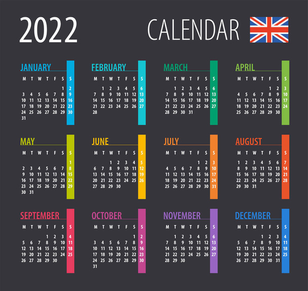 2022 Calendar - illustration. Template. Mock up. English version - Vector, Image