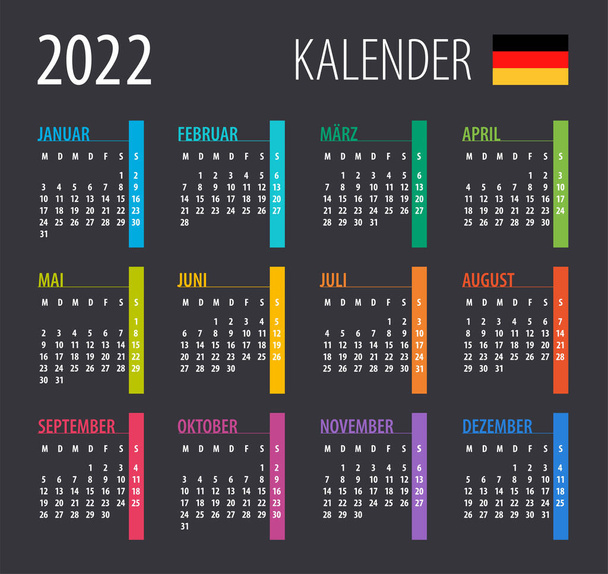 2022 Kalenteri - kuvitus. Malli. Pue päällesi. Saksankielinen - Vektori, kuva