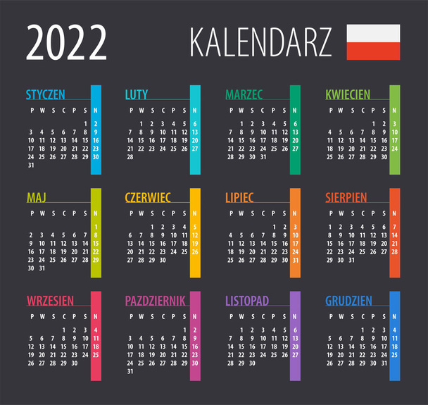 2022 Calendar - illustration. Template. Mock up Polish version - Vector, Image