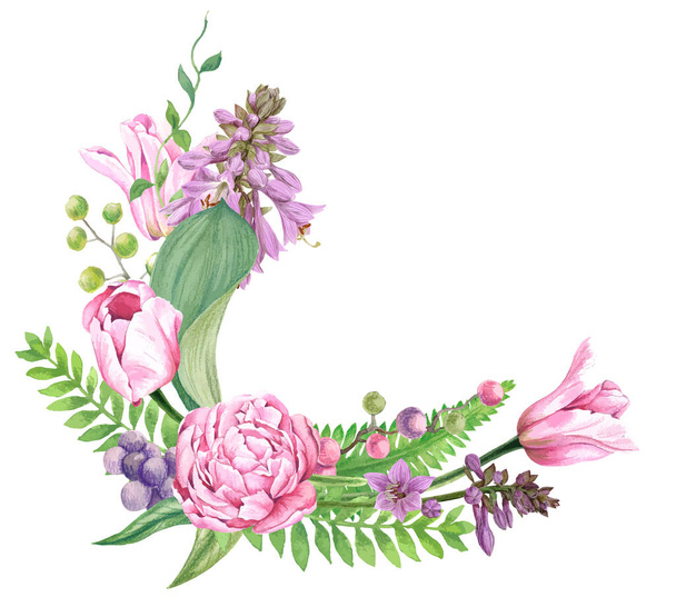 Floral wreath composed of tulips and hosta flowers - Vector, afbeelding