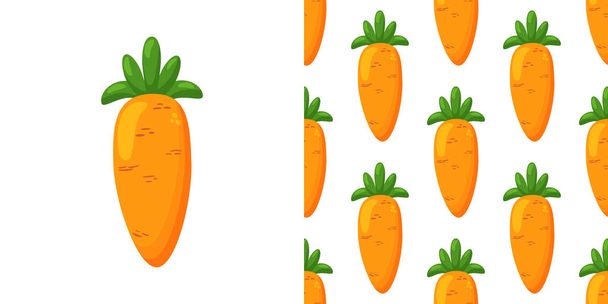Cartoon carrots, seamless pattern. Easter theme background. Flat design. Vegetable, healthy vegan food wallpaper.  - Vecteur, image
