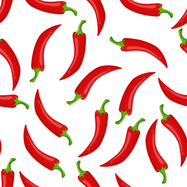 Seamless pattern with stylish red hot chili peppers on background for fabric, clothes, tablecloth and other things - Vector, imagen