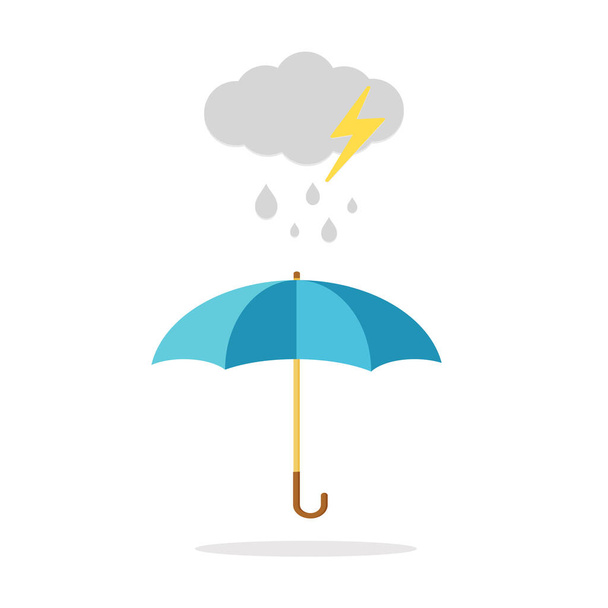 Mrak, déšť a rozevřený deštník v dešti. Ikona vektorové ilustrace plochého stylu - Vektor, obrázek