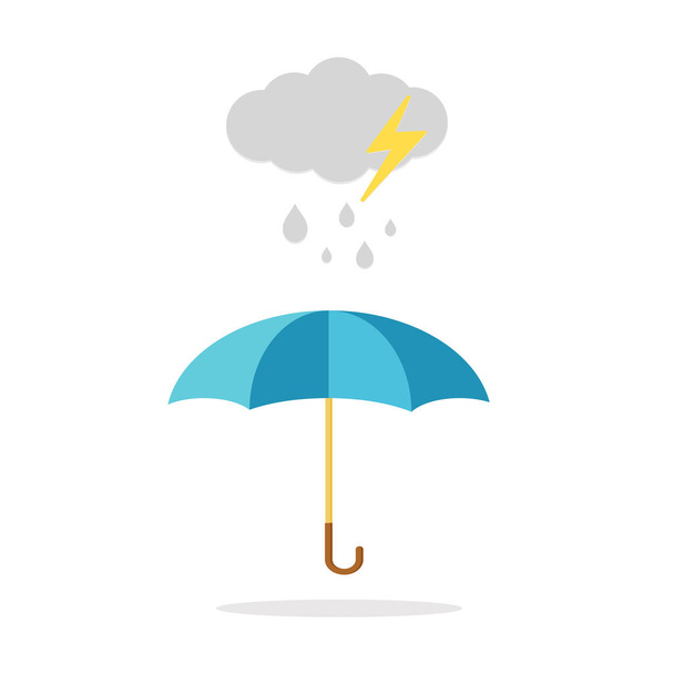Nuvola, pioggia e ombrello aperto sotto la pioggia. Illustrazione vettoriale in stile piatto icona-vettore - Vettoriali, immagini