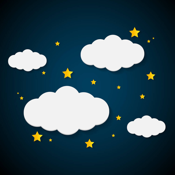 Il cielo notturno è pieno di nuvole, lune e stelle gialle. icona-vettore - Vettoriali, immagini