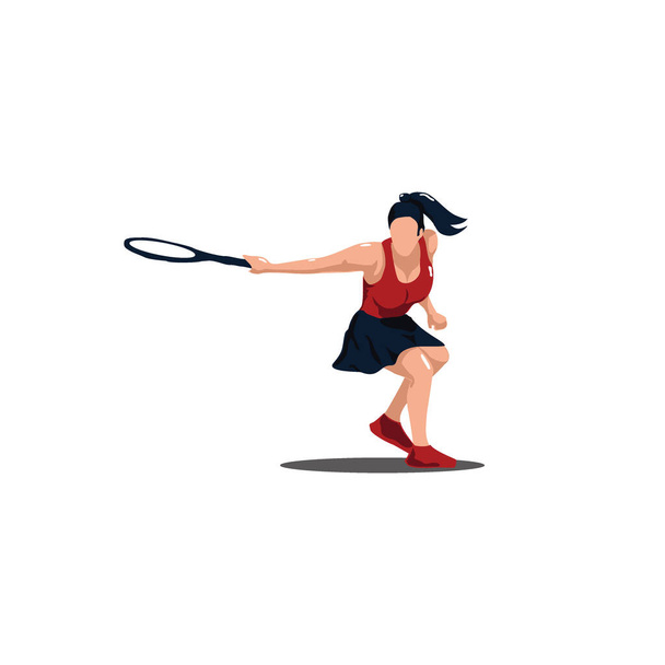 αθλητική γυναίκα ταλάντευση ρακέτα του τένις οριζόντια για να φτάσει την μπάλα - αθλητής τένις forehand ταλάντευση κινουμένων σχεδίων που απομονώνονται σε λευκό - Διάνυσμα, εικόνα