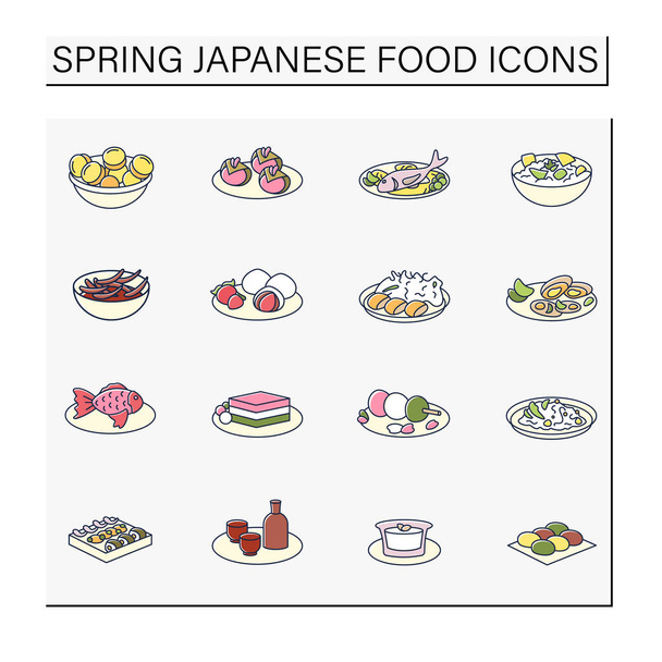 Ícones de cor de comida japonesa - Vetor, Imagem