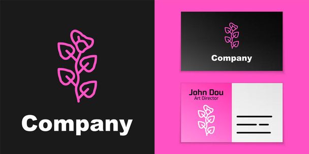 Pink line Ivy branch icon isolated on black background. Branch with leaves. Logo design template element. Vector. - Vector, Image
