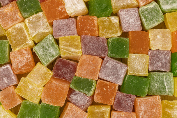 Colored Turkish delight. Sweets close-up top view. - Photo, Image