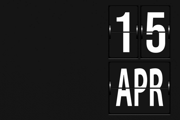 15 de abril. Día 15 del mes, fecha del calendario. Calendario en forma de cuadro de indicadores mecánico. Primavera mes, concepto del día del año - Foto, imagen