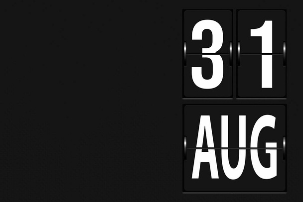 31 août. Jour 31 du mois, date du calendrier. Calendrier sous la forme d'un tableau de bord mécanique. Mois d'été, concept de jour de l'année - Photo, image