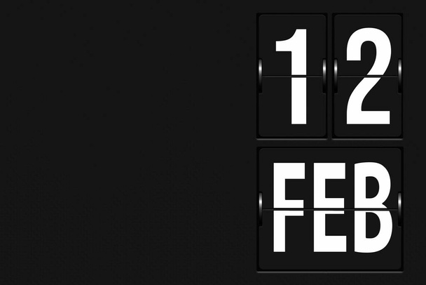 12 de febrero. Día 12 del mes, fecha del calendario. Calendario en forma de cuadro de indicadores mecánico. Mes de invierno, concepto del día del año - Foto, Imagen