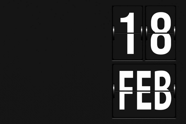 18 de febrero. Día 18 del mes, fecha del calendario. Calendario en forma de cuadro de indicadores mecánico. Mes de invierno, concepto del día del año - Foto, Imagen