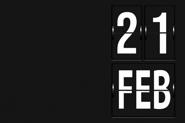 21 февраля. День 21 месяца, дата календаря. Календарь в виде механического табло. Концепция зимнего месяца, дня года - Фото, изображение
