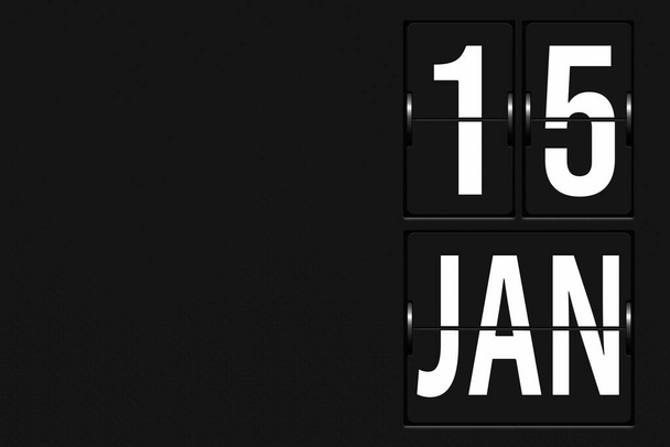 15 de enero. Día 15 del mes, fecha del calendario. Calendario en forma de cuadro de indicadores mecánico. Mes de invierno, concepto del día del año - Foto, imagen