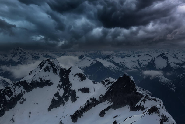 Dark Dramatic Mountain Landscape with Stormy Cloud. - Фото, изображение