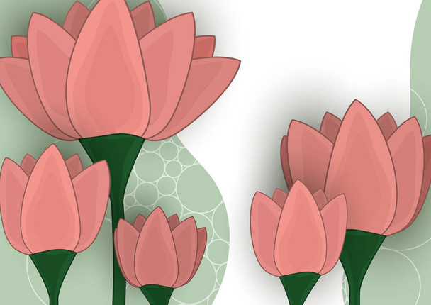 Ilustração vetorial com flores de lírio estilizadas. Padrão floral num fundo de onda. Amostra de têxteis em cores da moda. - Vetor, Imagem