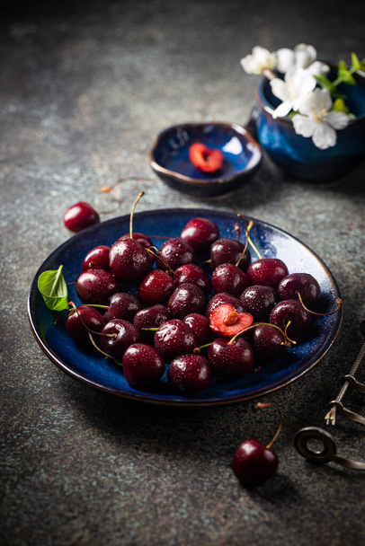 Fresh cherry on plate - Photo, image