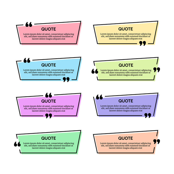 Set of eight black quote box frames on multicolour backgrounds. Vector illustratio - Vector, Image
