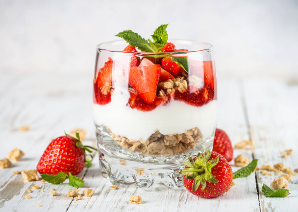 Greek yogurt parfait with strawberry. - Photo, Image