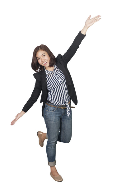 Femme d'affaires asiatique confiante, portrait rapproché sur fond blanc
 - Photo, image