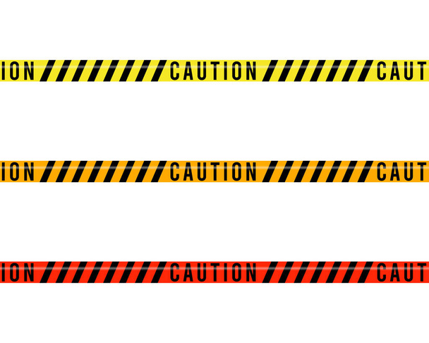 Vector yellow plastic caution tape or warning tape set. Stripe tape with world danger or police line illustration. - Vector, Image