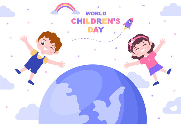 Happy Children's Day Celebration With Cartoon Character Illustration For Poster, Greeting Cards, Wallpaper Background, Banner, And Landing Page - ベクター画像