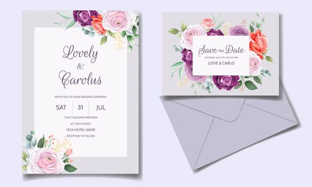 美しくエレガントな花と結婚式の招待状 - ベクター画像