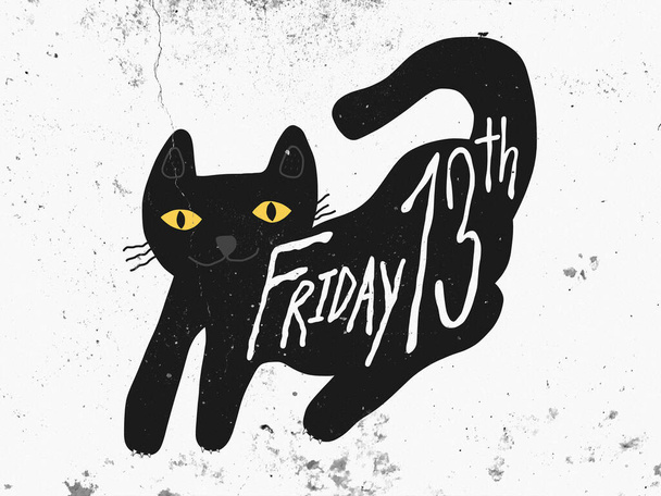 black cartoon cat with lettering friday 13th - Photo, Image