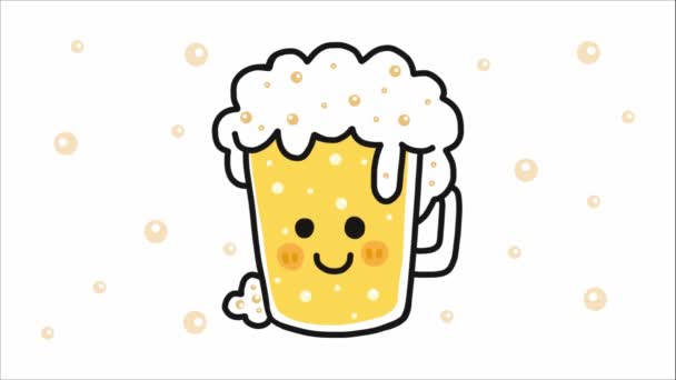 animatie van bierbeker met schuim en smiley gezicht - Video