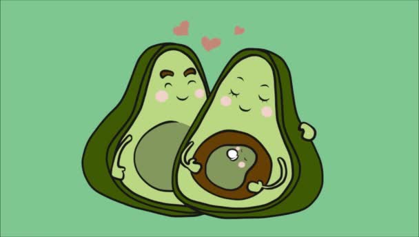 animated cartoon avocado family, father and pregnant mother - Footage, Video