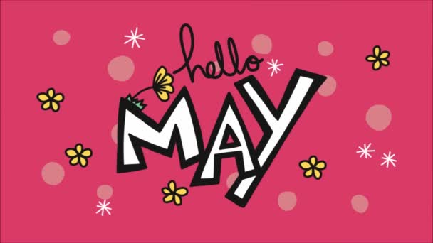Hallo Mai Schriftzug mit animierten Blumen auf rosa Hintergrund - Filmmaterial, Video