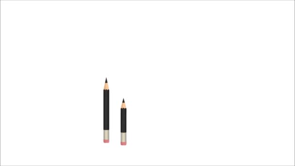 lápices negros animados aislados sobre fondo blanco - Metraje, vídeo