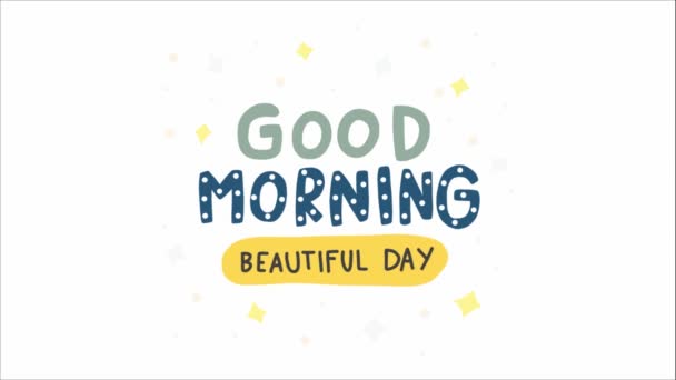good morning beautiful day lettering with animated stars - Footage, Video